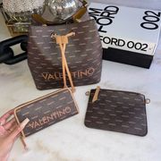 Valentino by Mario Valentino Logo Monogram Coated Bucket Bag + Wristlet Set