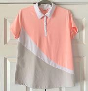 Lady Hagen Gray, White, and Coral Polo Shirt, M