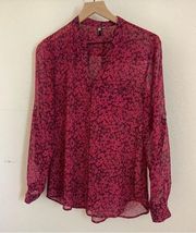 KUT From The Kloth Top Womens Small Pink Floral Button Front Popover Blouse