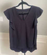 Ann Taylor Navy Short Sleeve Blouse Size Small