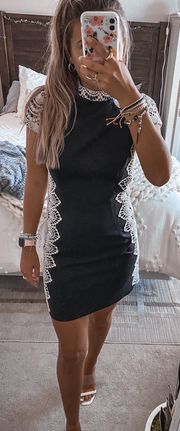 Black Bodycon Dress With Lace Detailing 