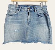 All Saints Distressed Raw Hem Blue Denim Jean Mini Skirt Size 6