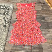 Boho Pink Floral Print Sleeveless Mini Dress Size Medium