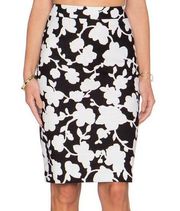 Kate Spade Knee Length Pencil Skirt Black White Pink Floral Print Womens Size 6