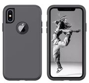 iPhone XS Max Stylish Durable Full Cover Shock Defender Armor Case- Gray/Black