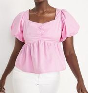 Old Navy Puff-Sleeve Ruched Smocked Babydoll Swing Blouse