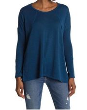 Forgotten Grace Oversized Long Sleeve Wide Neck Tee Teal Blue Size Small NWT