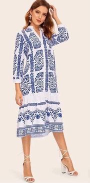 Goodnight Macaroon Mon Bohemian Printed Embroidery Button Down Dress size small