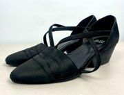 Eileen Fisher Black Poet Crisscross Strap Pointed Toe Stacked Heel