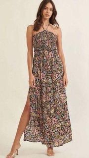 Promesa Flower Bomb Floral-Print Smocked Halter Maxi Dress Black Multi Size M