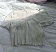 Ribbed Ruffle Sleeve Smoky White Baby Tee