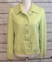 SUSAN BRISTOL Vintage Chartreuse Laser Cut Floral Embellished Jacket-Small