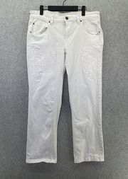BCBGMAXAZRIA Women's  Cropped Pants Solid White Distressed Size 31