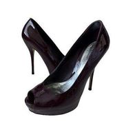 GUCCI Oxblood Burgundy Patent Leather Peeptoe Heels Size 37/7 Covered Platform 5