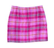 Boston Proper Women's Pink & Red Plaid Wool/Rayon Mini Skirt Size 8