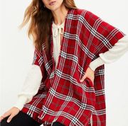 NWT LOFT Reversible Tartan Plaid Kimono Poncho Shawl Red