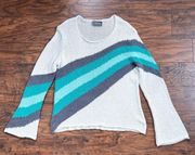 Wooden Ships • Rollneck Crew Cotton pullover sweater teal blue grey striped knit