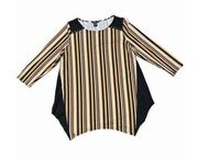 Robert Louis Striped Studded Detail 3/4 Sleeve Top Black Gold White Small