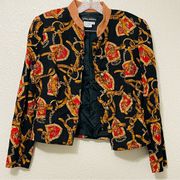 90s Scarf Print Quilted Lightweight Jacket Vintage Donna Morgan Equestrian Chain