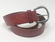 Vintage Fossil Y2K Brown Leather Tooled Floral Cowboy Distressed Belt womens S