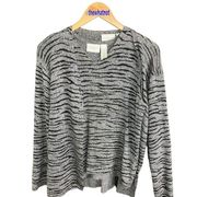 Vintage Liz Claiborne Sweater Set M Gray and Black Zebra Print Knit Women Goth