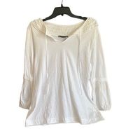 BCBGMaxazria White smocked neck 100% cotton top. Size Large.