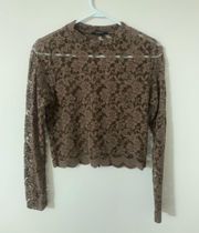Brown Lace Long Sleeve Top