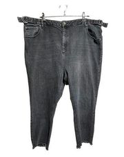 ASOS Womens Black Denim Jeans Straight Raw Hem Adjustable Waist Size 20