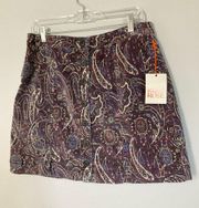 NEW! Knox Rose Skirt Aged Paisley Pinwale Button Front Mini Grunge Boho Indie