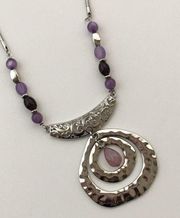 Circle Purple and Silver Pendant Necklace