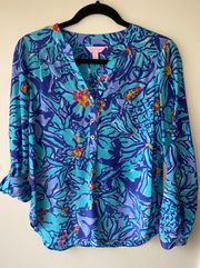 like new MaiTai Blue Floral Silk Tunic, size Small