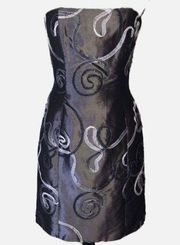 Jessica McClintock Vintage 90’s Pewter Strapless Dress Small or Extra Small