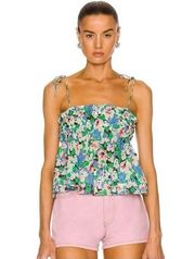 NWT! GANNI Light Cotton Tank Top- Floral Azure Blue