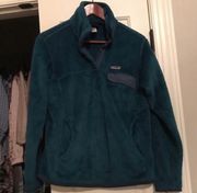 Patagonia Jacket 1/4 Snap-T Teal Blue Fleece Pullover Polartec Pocket Retool M