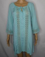 Solitaire Swim Cover Up Crocheted Lace 3/4 Sleeve