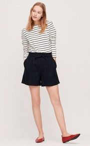 Uniqlo navy high waist drawstring linen blend shorts