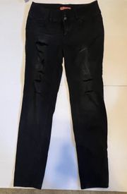 Wax Jean Skinny Jeans Black Distressed Dark Wash Mid Rise Denim