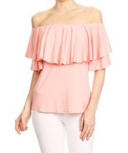 VaVa by Joy Han • Addina Top ruffle flounce off shoulder jersey knit Peach