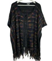 Adore Black Rainbow Detail Open Front Knit Fringe Cardigan Sweater Women’s Sz XL