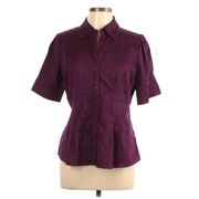 Apt. 9 Stretch Top L Button Down Top Belted Eggplant Purple Career Office Work