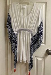 tribal blue white tassel swimsuit coverup tunic dress