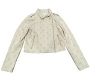 LE LIS Womens Sz S Star Moto Biker Microsuede Zip Long Sleeve Jacket Cream NWOT