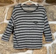 Vince GreyBlack Striped Soft 34 Sleeve Casual Top