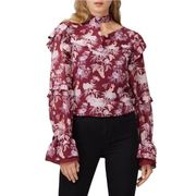 Three Floor Womens size 10 Purple Florry Top Long Sleeve Ruffle Retro Floral