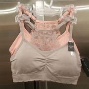 💕LAURA ASHLEY💕 Lace Back Seamless Bralettes 2 Pack ~ Pink & Gray Small S NWT