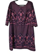 Gabby Skye Pink Blue Print 3/4 Sleeve Dress Sz 20W