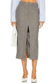 L'Academie x Marianna Kit Tweed Midi Skirt Front Slit Grey Women's Size XS