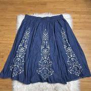 Collections Ect Skirt Womens XL Blue Chambray Embroidered Boho Western