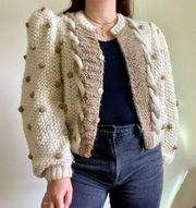 Vintage thick chunky cream tan baubel knit knitted cardigan sweater