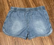 Lightweight Elastic Drawstring Waist High Rise Shorts Blue Size Large